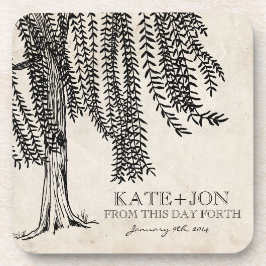 Vintager Schwarzer Weidenbaum Untersetzer (Vorderseite)