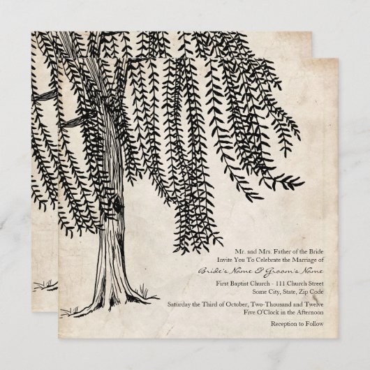 Vintager Schwarzer Wildbaum-Hochzeitsempfang Einladung (Vorne/Hinten)