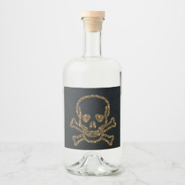 Vintager Schwarzgoldpferdschädel und Knochen Alkoholflaschenetikett