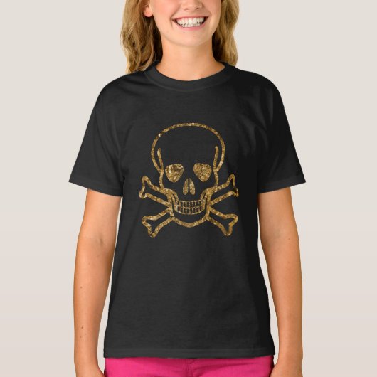 Vintager Schwarzgoldpferdschädel und Knochen T-Shirt (Vorderseite)