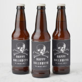 Vintager Schwarzpiratskull & Bones Frohe Halloween Bierflaschenetikett (Flaschen)