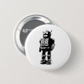 Vintager Schwarzweiss-Roboter Button (Vorne & Hinten)