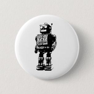 Vintager Schwarzweiss-Roboter Button