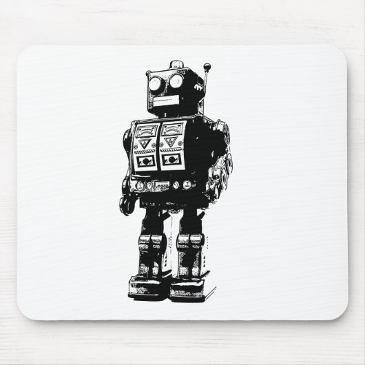 Vintager Schwarzweiss-Roboter Mousepad (Vorne)