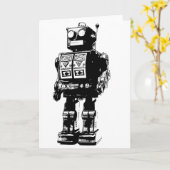 Vintager Schwarzweißroboter Karte (Gelbe Blume)