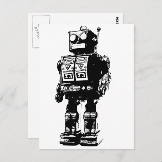 Vintager Schwarzweißroboter Postkarte (Vorne/Hinten)