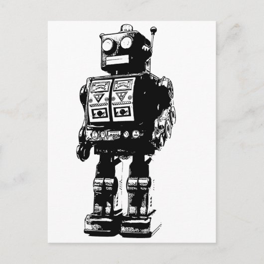 Vintager Schwarzweißroboter Postkarte (Vorderseite)