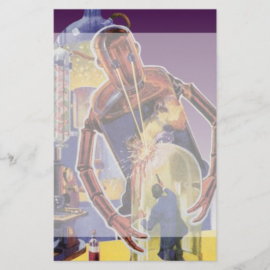 Vintager Science Fiction-Roboter mit Briefpapier (Vorderseite)