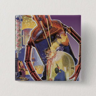 Vintager Science Fiction-Roboter mit Laser-Beam-Au Button