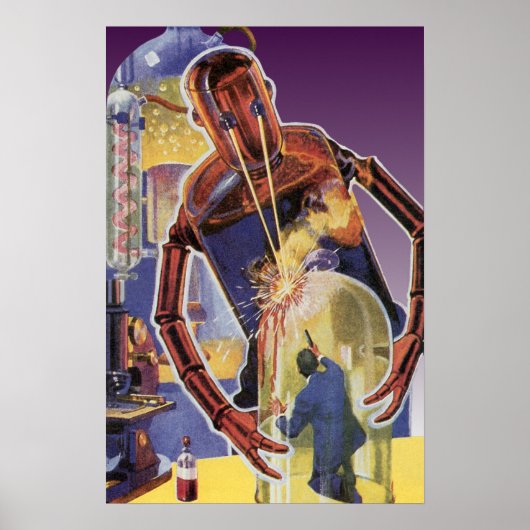 Vintager Science Fiction-Roboter mit Laser-Beam-Au Poster (Vorne)