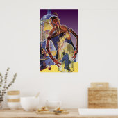 Vintager Science Fiction-Roboter mit Laser-Beam-Au Poster (Küche)