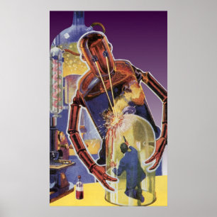 Vintager Science Fiction-Roboter mit Poster