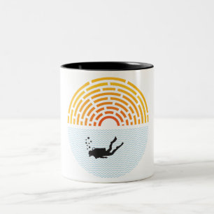 Vintager Scuba Diving 80er Retro Beach Sonnenunter Zweifarbige Tasse