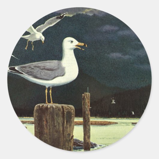 Vintager Seagull-Halssteg, Meervögel Runder Aufkleber (Vorderseite)