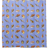 Vintager Seashell Blue Stripe Duschvorhang (Vorderseite)