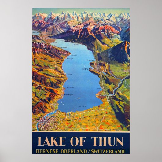 Vintager See Thun Schweiz Reisen Poster (Vorne)