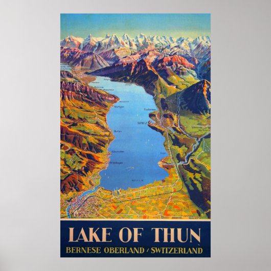 Vintager See Thun Schweiz Reisen Poster (Vorne)