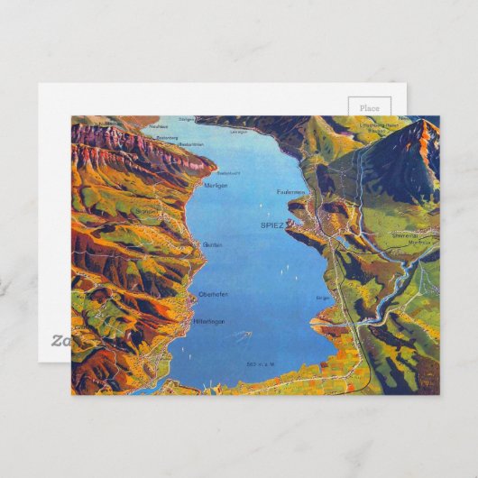 Vintager See Thun Schweiz Reisen Postkarte (Vorne/Hinten)