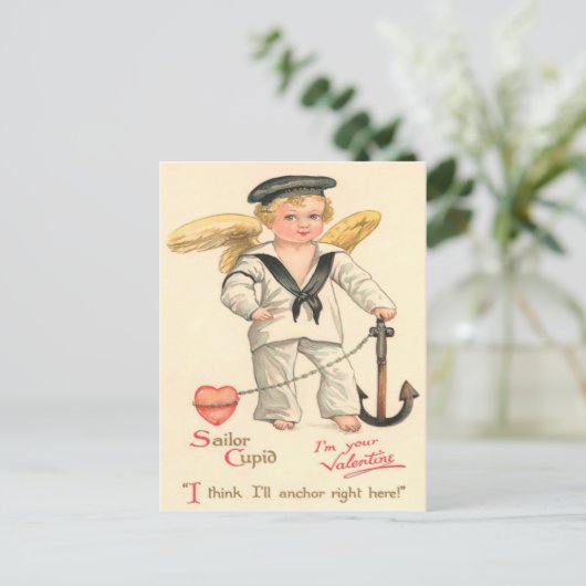 Vintager Seefahrer Cupid Valentine Postkarte (Stehend Vorderseite)