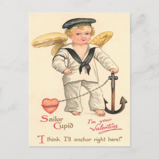 Vintager Seefahrer Cupid Valentine Postkarte (Vorderseite)