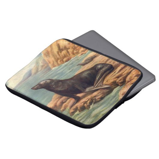 Vintager Seelöwe an der Küste, Meeressäugetiere Laptopschutzhülle (Vorne Oben)