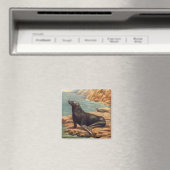 Vintager Seelöwe an der Küste, Meeressäugetiere Magnet (In Situ (Geschirrspüler))