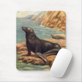 Vintager Seelöwe an der Küste, Meeressäugetiere Mousepad (Mit Mouse)