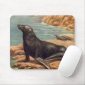 Vintager Seelöwe an der Küste, Meeressäugetiere Mousepad (Mit Mouse)