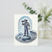 Vintager Seemann Stehend auf einem Felsen Postkarte (Stehend Vorderseite)