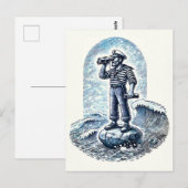 Vintager Seemann Stehend auf einem Felsen Postkarte (Vorne/Hinten)