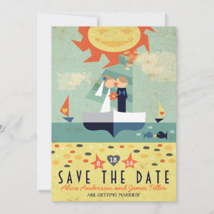 Vintager Segelboot-Bestimmungsort-Strand Save the Date