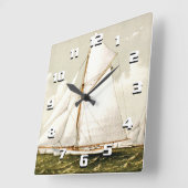 Vintager Segelbootdruck Quadratische Wanduhr (Winkel)