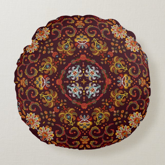 Vintager Seidenhalsschal oder Kicherquadrat Rundes Kissen (Vorderseite)