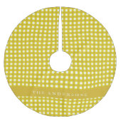 Vintager Senf Yellow Gingham Kariert Personalisier Polyester Weihnachtsbaumdecke (Vorderseite)