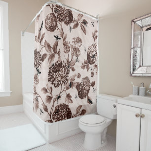 Vintager Sepia Brown botanisch u. Wanzen Duschvorhang