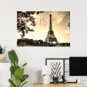 Vintager Sepia Eiffel Tower Paris Liebe City Poster (Heimbüro)