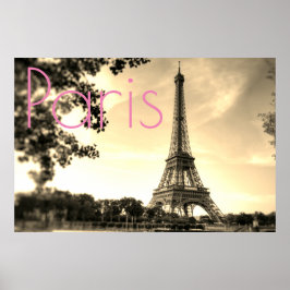 Vintager Sepia Eiffel Tower Paris Liebe City Poster