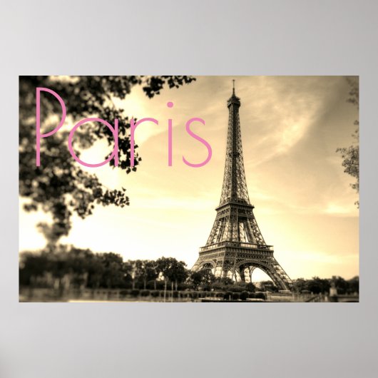 Vintager Sepia Eiffel Tower Paris Liebe City Poster (Vorne)