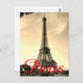 Vintager Sepia Eiffel Tower Paris Liebe Postkarte (Vorne/Hinten)