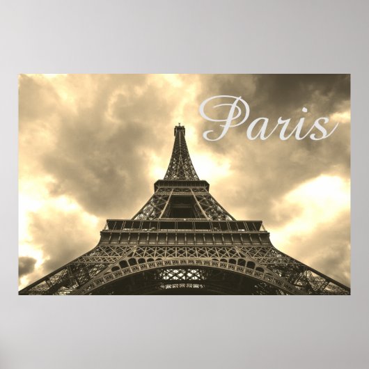 Vintager Sepia Eiffel Tower Paris Romantische Lieb Poster (Vorne)