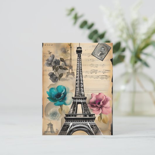 Vintager Sepia Eiffel Tower Postkarte (Stehend Vorderseite)