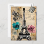 Vintager Sepia Eiffel Tower Postkarte (Vorne/Hinten)