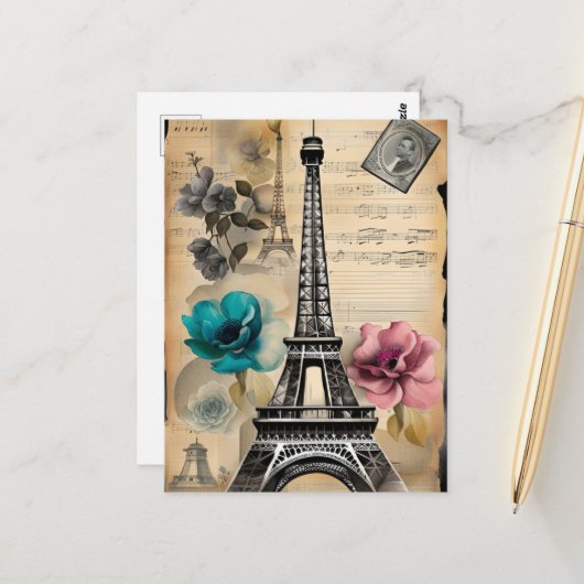 Vintager Sepia Eiffel Tower Postkarte (Vorderseite/Rückseite Beispiel)