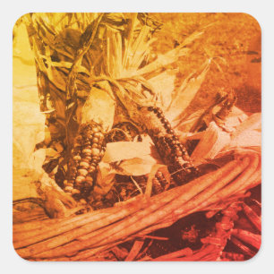 Vintager Sepia-Indianerkorn in Körben Quadratischer Aufkleber