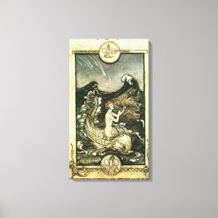 VINTAGER SEPIA-TON-MEERJUNGFRAU-OZEAN-DRUCK LEINWANDDRUCK