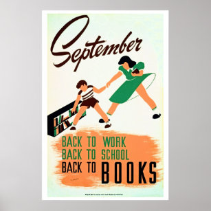 Vintager September zurück zur Arbeit, Schule, Büch Poster