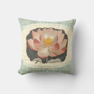 Vintager Shabby Botanischer Pfirsich Lotus Blossom Kissen