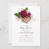 Vintager Shabby-Chic Blush und Burgundy Babydusche Einladung (Vorderseite)