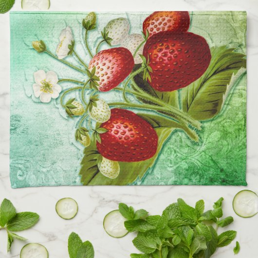 Vintager Shabby Strawberries Strawberry Patch Geschirrtuch (Gefaltet)