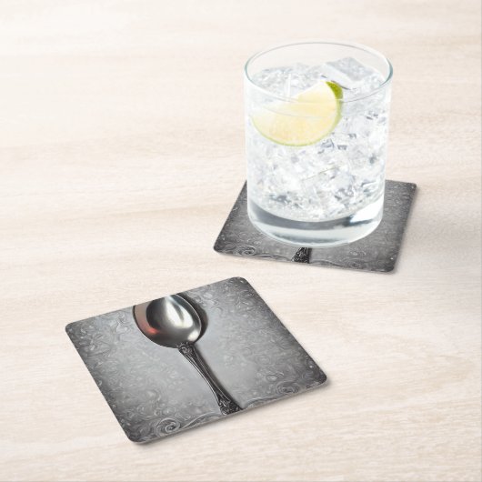 Vintager Silberlöffel Rechteckiger Pappuntersetzer (Vor Ort)